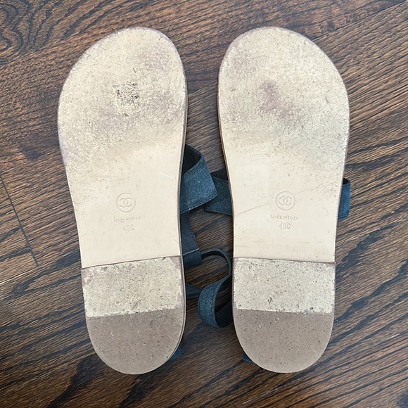 Chanel Navy Suede Thongs With Pearl Interlocking CC Size 40 - Picture 10 of 14